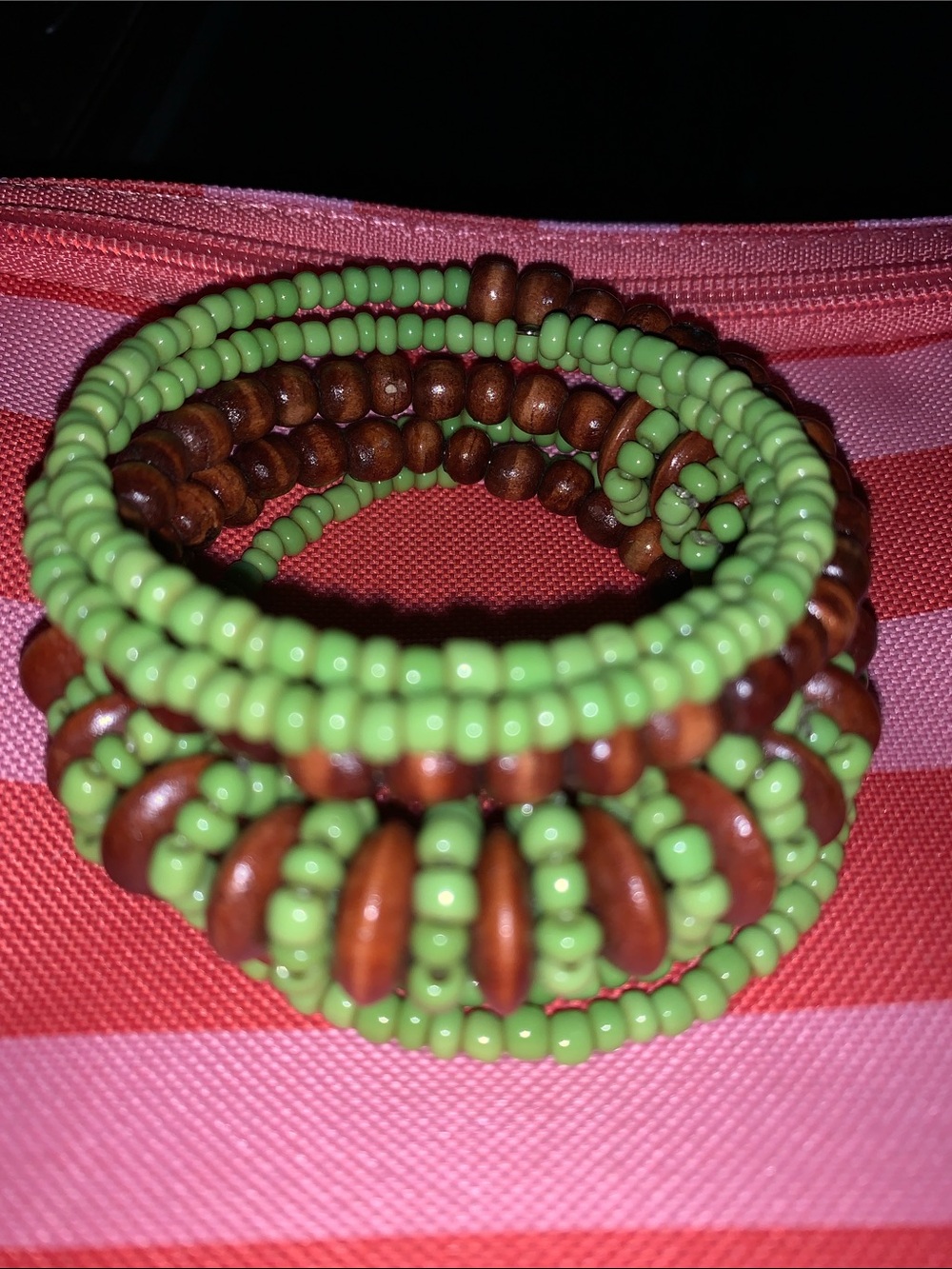 Green & Brown Beaded Coil Bracelet - Women's Jewelry